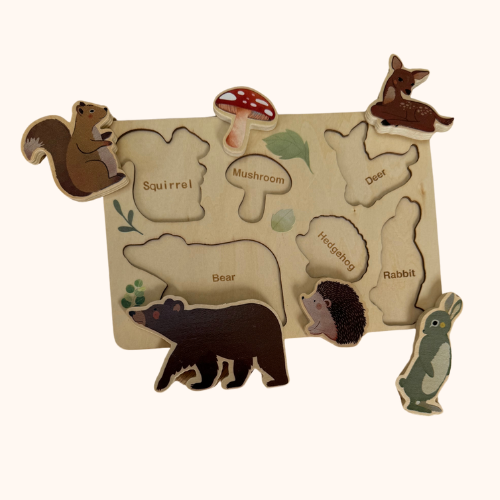 Puzzle Montessori en bois - Balade en forêt (Apprentissage de l’anglais)