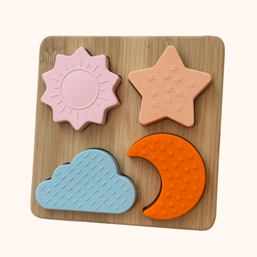 Puzzle montessori à formes : bois et silicone