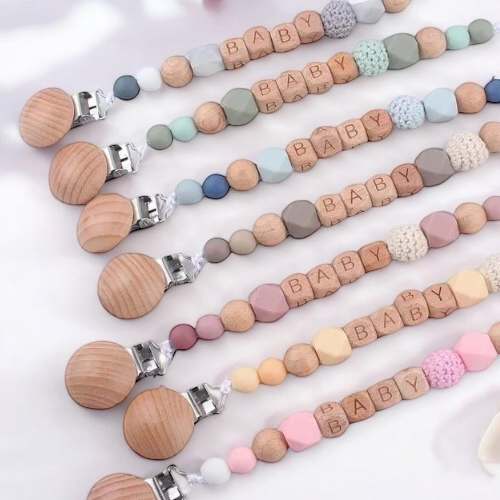 Customizable Pacifier Clip - Wood & Silicone
