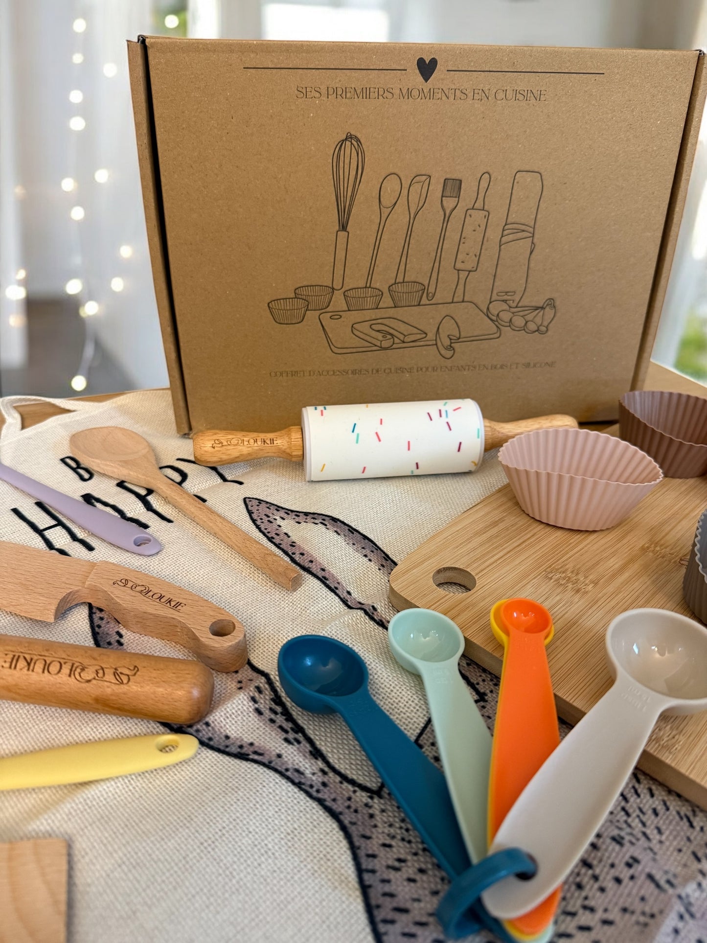Coffret d'Accessoires de Cuisine pour Enfants en Silicone et Bois