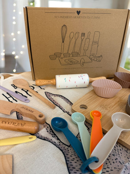 Coffret d'Accessoires de Cuisine pour Enfants en Silicone et Bois
