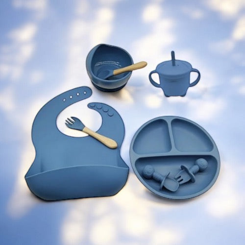 Set Repas Bébé en Silicone Alimentaire 8 pièces : Bleu Marine