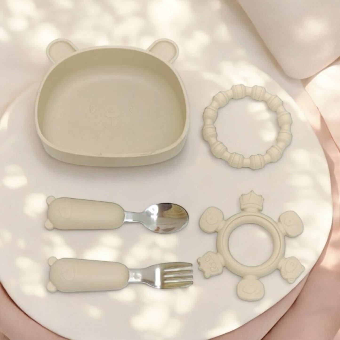 Coffret Repas Bébé en silicone : Ourson Beige