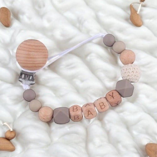 Customizable Pacifier Clip - Wood &amp; Silicone 