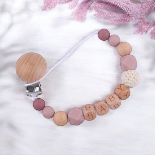 Customizable Pacifier Clip - Wood &amp; Silicone 