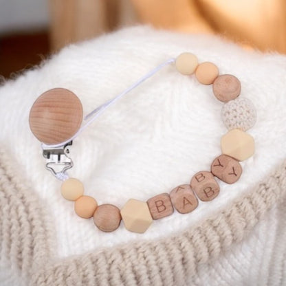 Customizable Pacifier Clip - Wood &amp; Silicone 