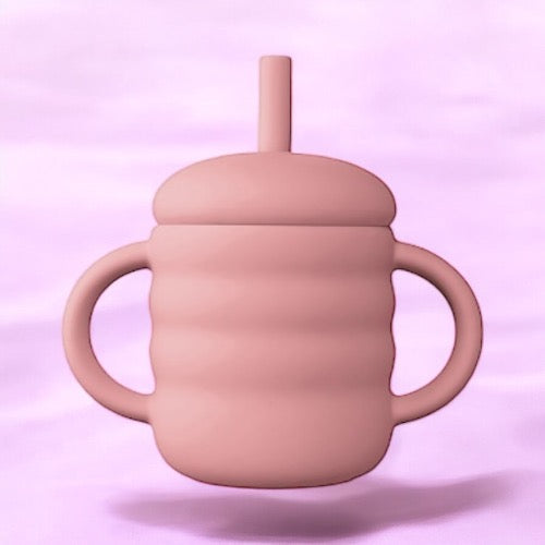 Tasses d'apprentissage bébé rose pale en silicone : 120 ml