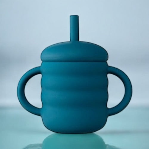 Tasses d'apprentissage bébé bleu canard en silicone : 120 ml