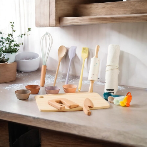 Set d'Accessoires de Cuisine pour Enfants en Silicone et Bois