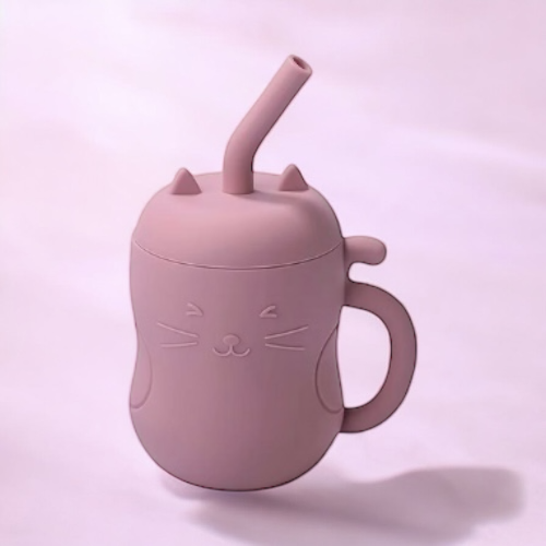 Tasse d'Apprentissage bébé motif chat : Vieux Rose