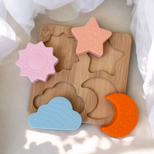 Puzzle montessori à formes : bois et silicone