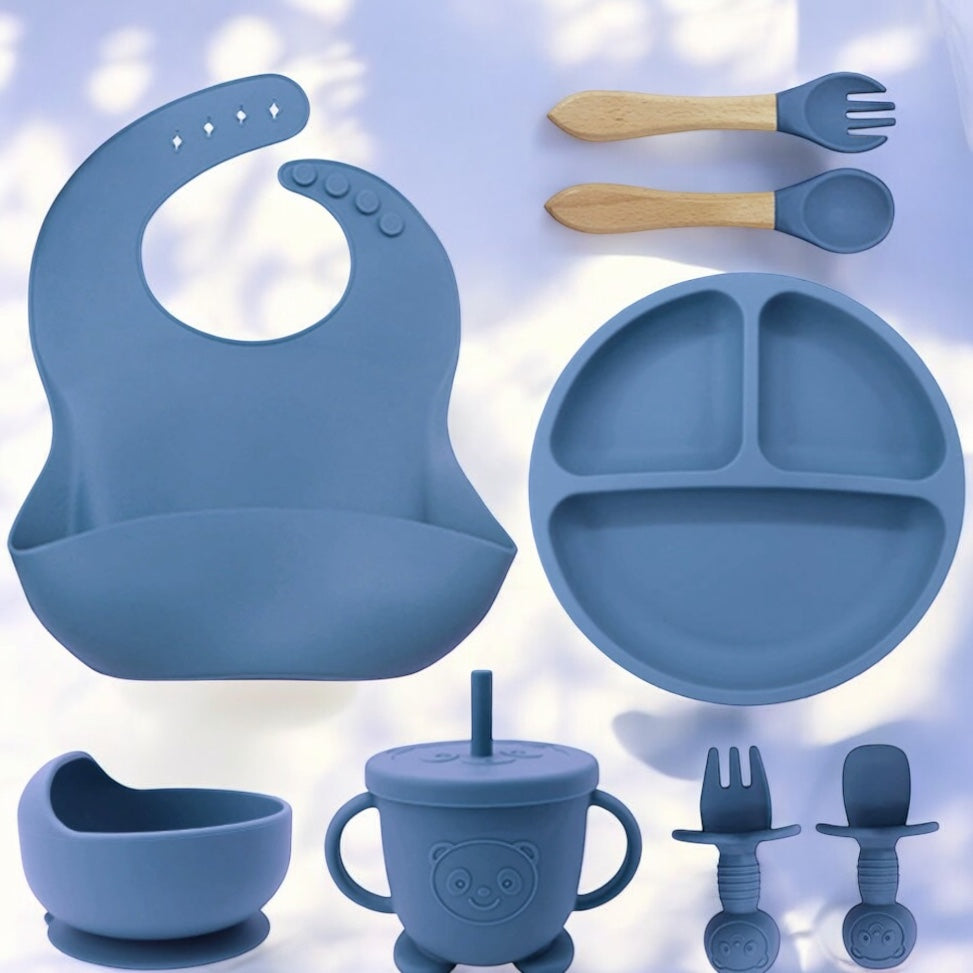 Coffret Repas Bébé en Silicone Alimentaire 8 pièces : Bleu Marine